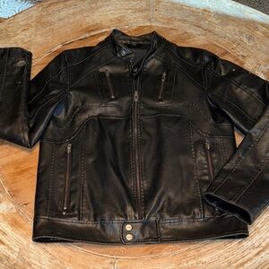 Vintage GUESS 1981 Men’s Moto Jacket – Black Vegan Leather, Size M